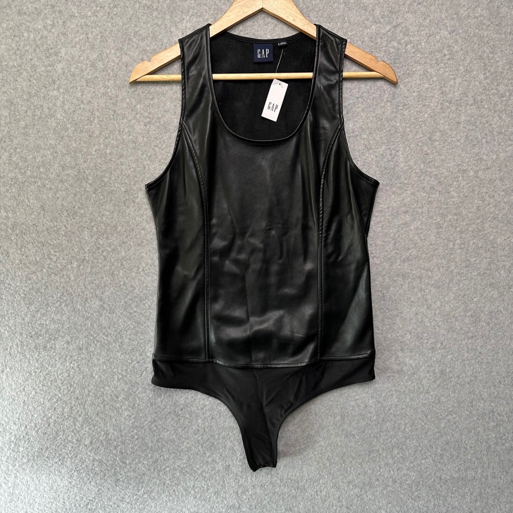 GAP Womens Faux Leather Sleeveless Bodice Bodysuit Black 826202-01-1‎ Size M NEW